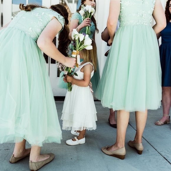 Mint green bridesmaids dresses tea length - Picture 6 of 8